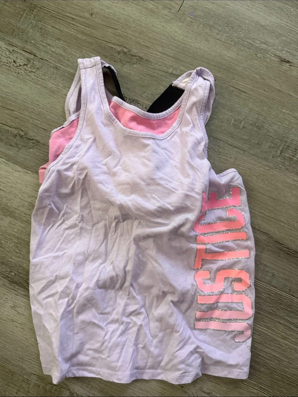 Justice Girls Lavender Tank with Pink Glitter Side Logo